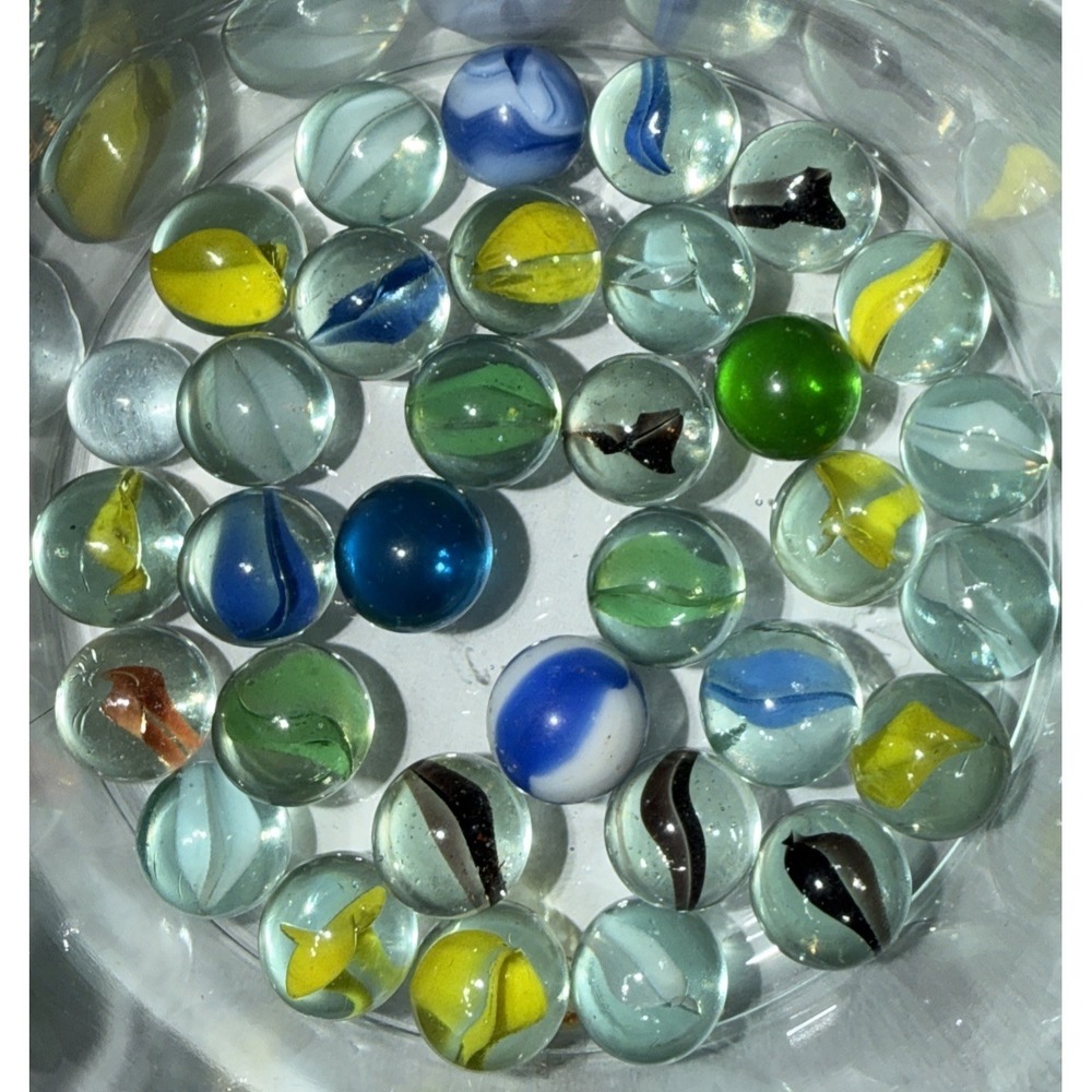 Vintage Glass Marble Lot 33 Mixed Cat's Eye Swirl Shooter Marbles Retro Toy